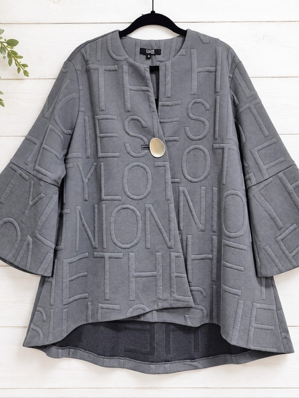 Lior Paris Gray Raised Letter Bell Sleeve Jacket Top Size XL